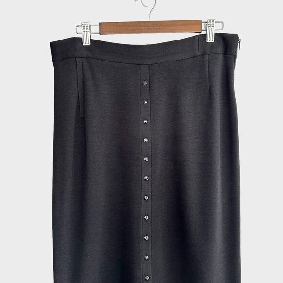 Vintage Dirada Button Front Knit Wool Midi Skirt Black Size 14 - Picture 3 of 9